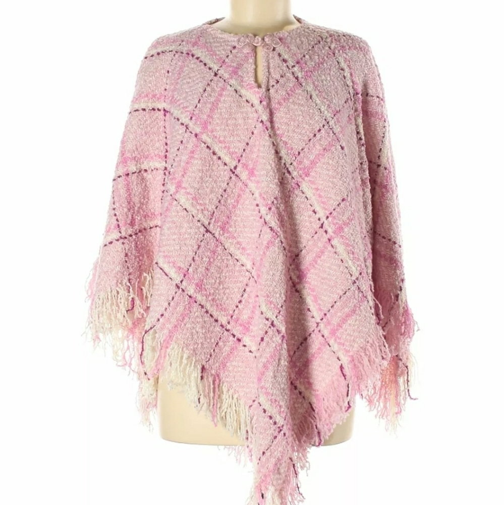 Boyne Valley Weavers cute pink plaid poncho NWT